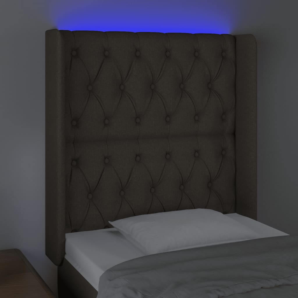 sengegavl med LED-lys 83x16x118/128 cm stof gråbrun