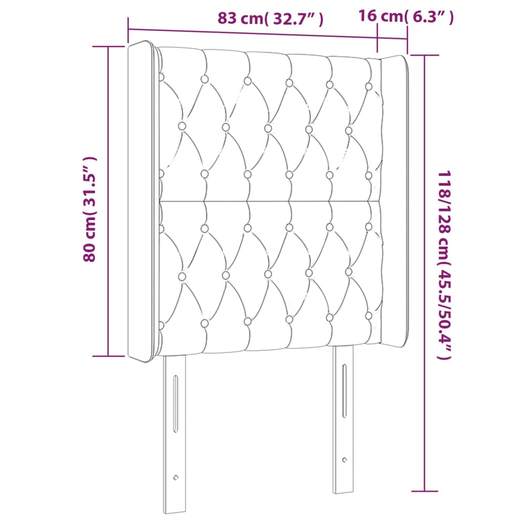 sengegavl med LED-lys 83x16x118/128 cm stof gråbrun