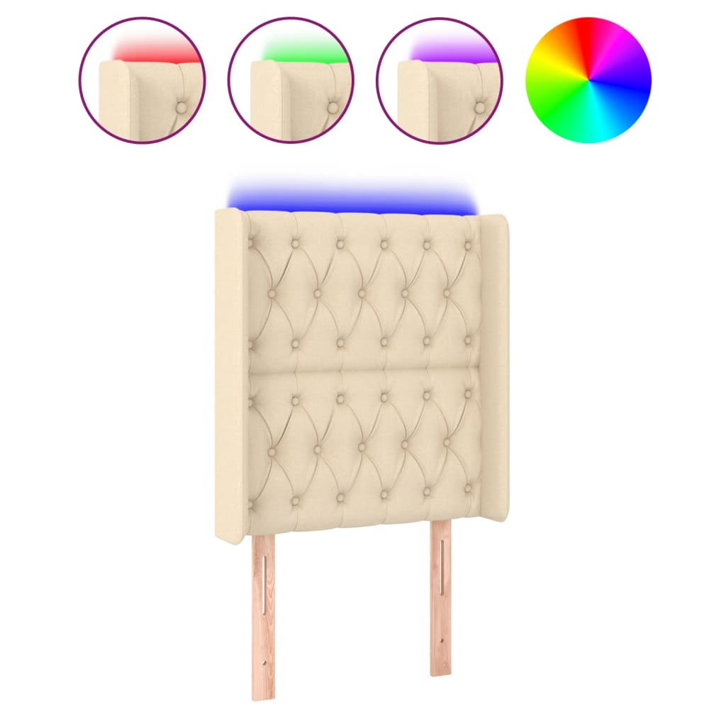 sengegavl med LED-lys 83x16x118/128 cm stof cremefarvet