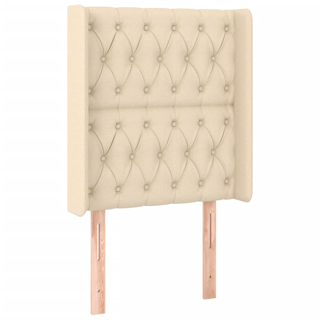 sengegavl med LED-lys 83x16x118/128 cm stof cremefarvet