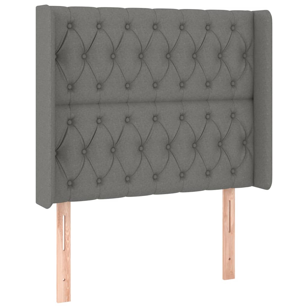 sengegavl med LED-lys 93x16x118/128 cm stof mørkegrå