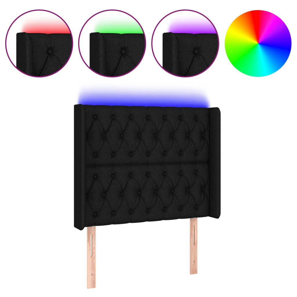 sengegavl med LED-lys 93x16x118/128 cm stof sort