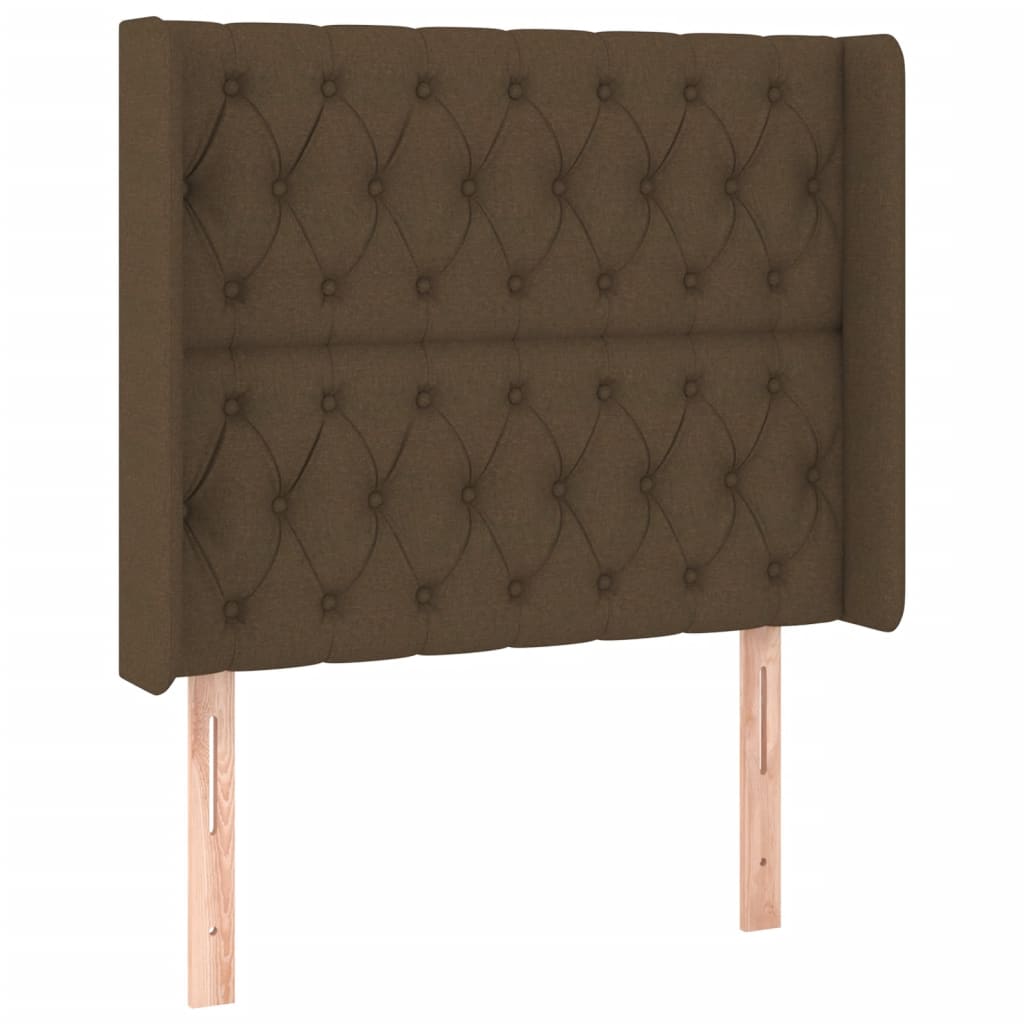 sengegavl med LED-lys 93x16x118/128 cm stof mørkebrun