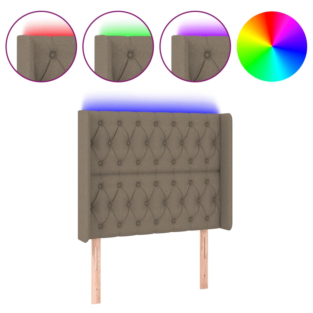 sengegavl med LED-lys 93x16x118/128 cm stof gråbrun