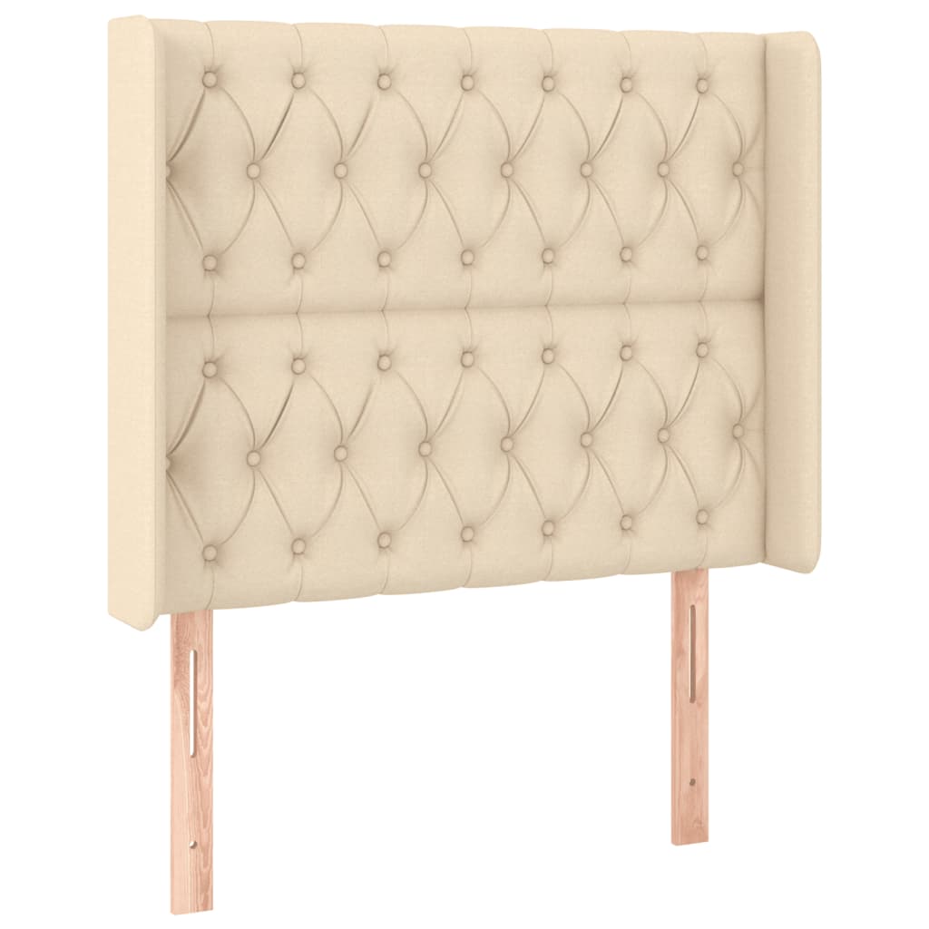 sengegavl med LED-lys 93x16x118/128 cm stof cremefarvet