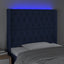 sengegavl med LED-lys 93x16x118/128 cm stof blå