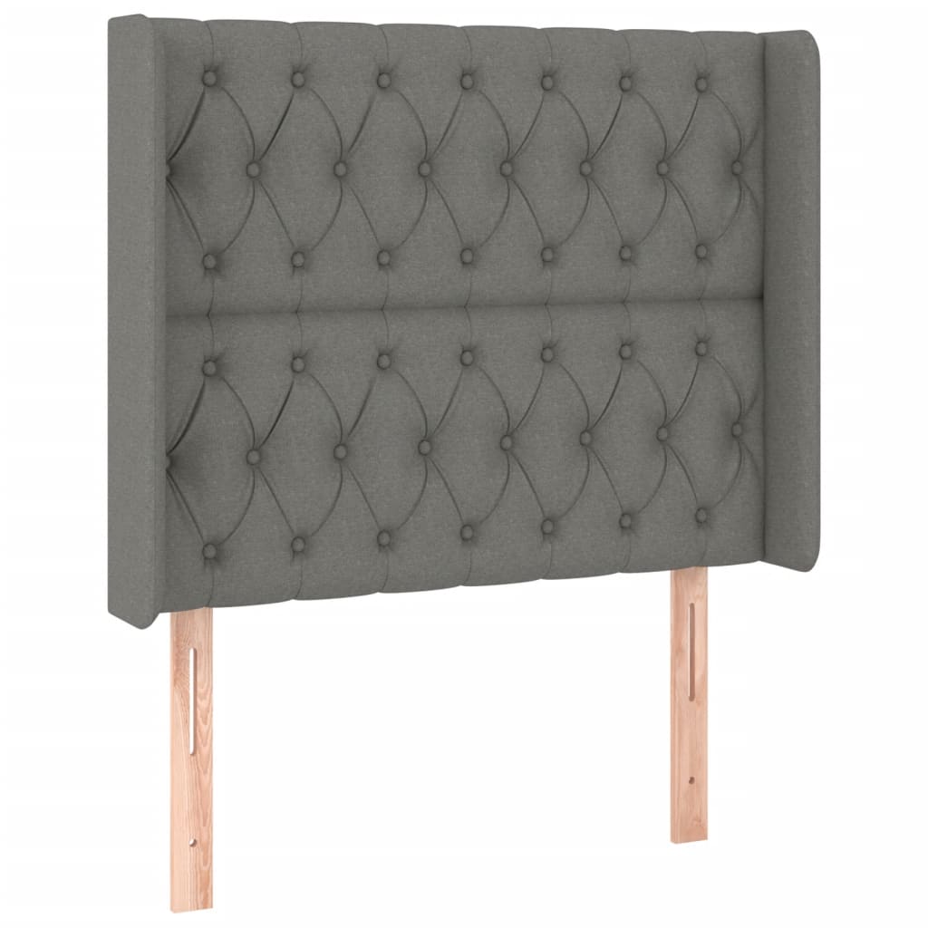 sengegavl med LED-lys 103x16x118/128 cm stof mørkegrå
