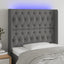 sengegavl med LED-lys 103x16x118/128 cm stof mørkegrå