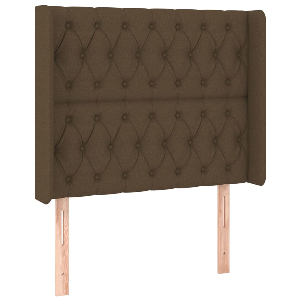 sengegavl med LED-lys 103x16x118/128 cm stof mørkebrun