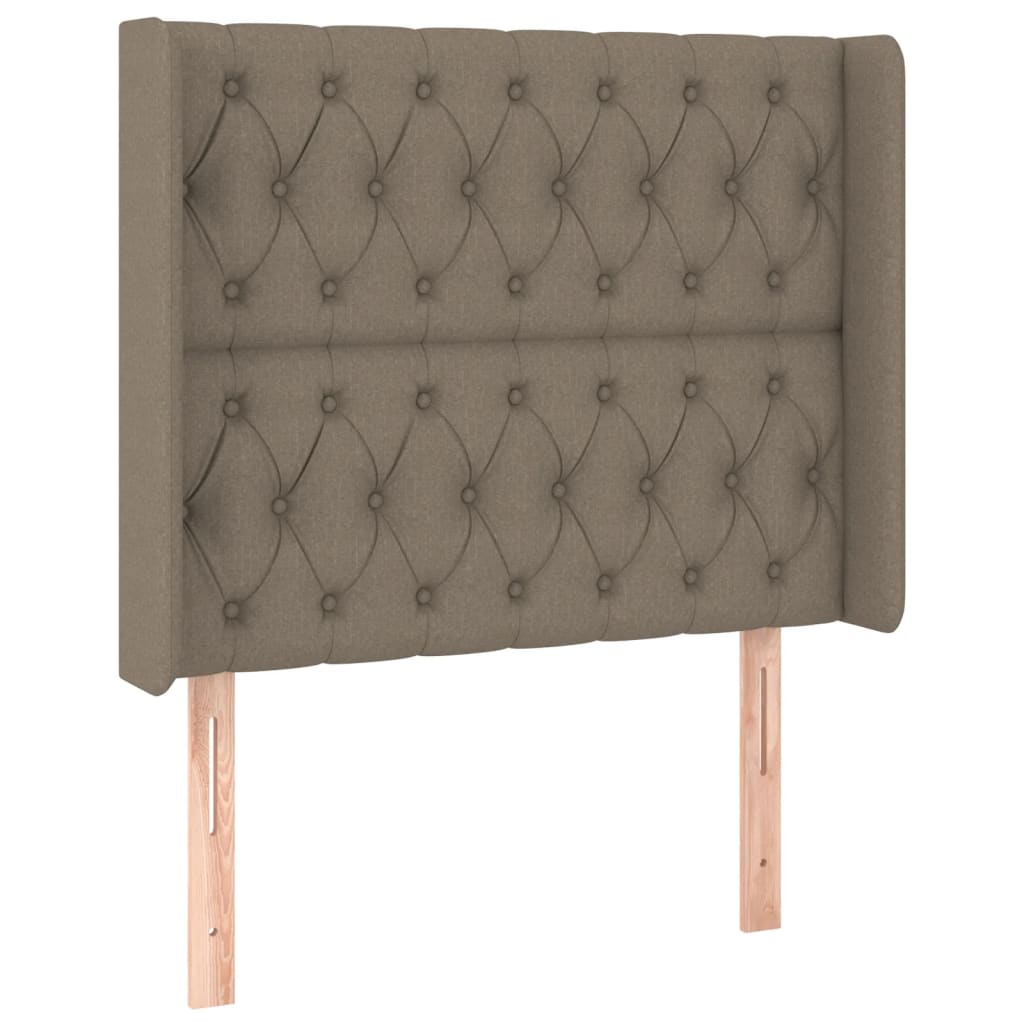sengegavl med LED-lys 103x16x118/128 cm stof gråbrun