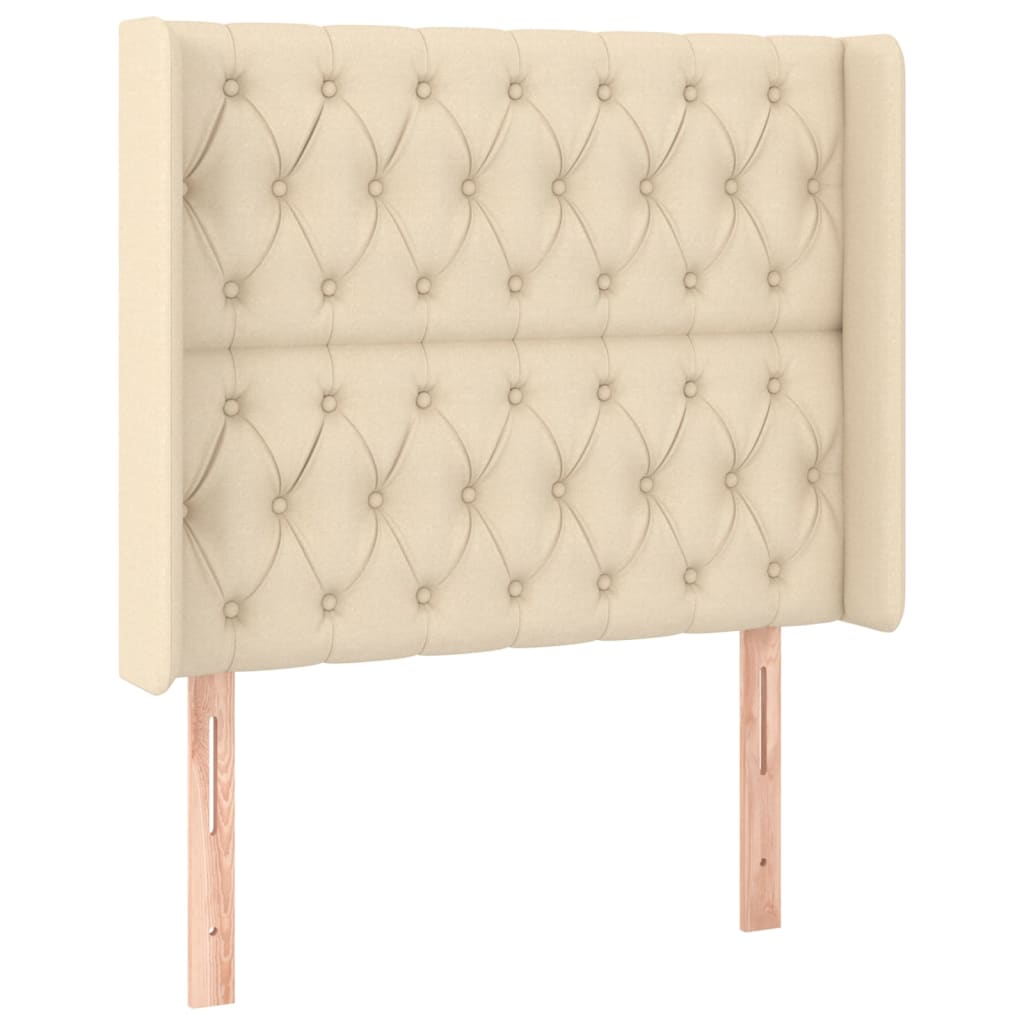 sengegavl med LED-lys 103x16x118/128 cm stof cremefarvet