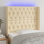 sengegavl med LED-lys 103x16x118/128 cm stof cremefarvet