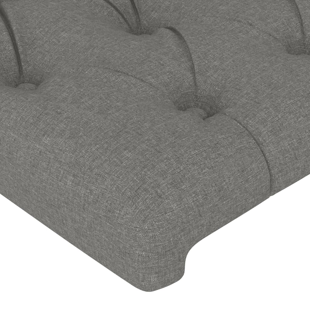 sengegavl med LED-lys 147x16x118/128 cm stof mørkegrå