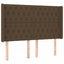 sengegavl med LED-lys 147x16x118/128 cm stof mørkebrun