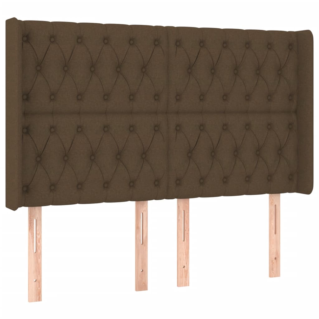 sengegavl med LED-lys 147x16x118/128 cm stof mørkebrun