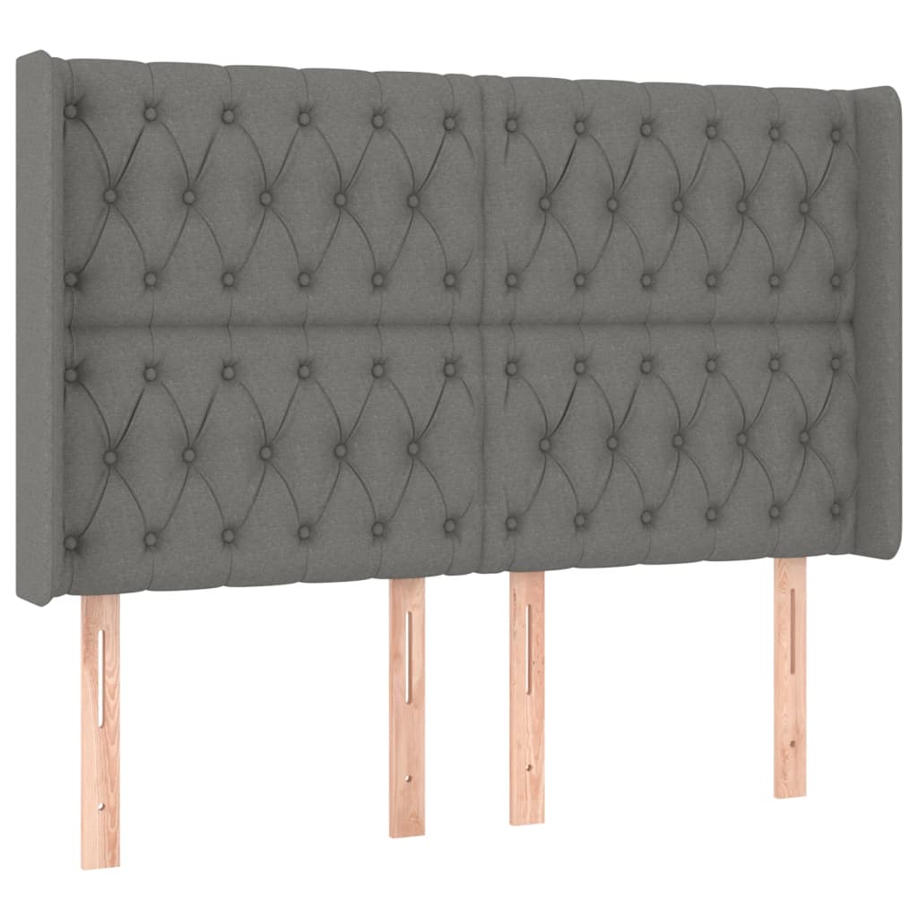 sengegavl med LED-lys 163x16x118/128 cm stof mørkegrå