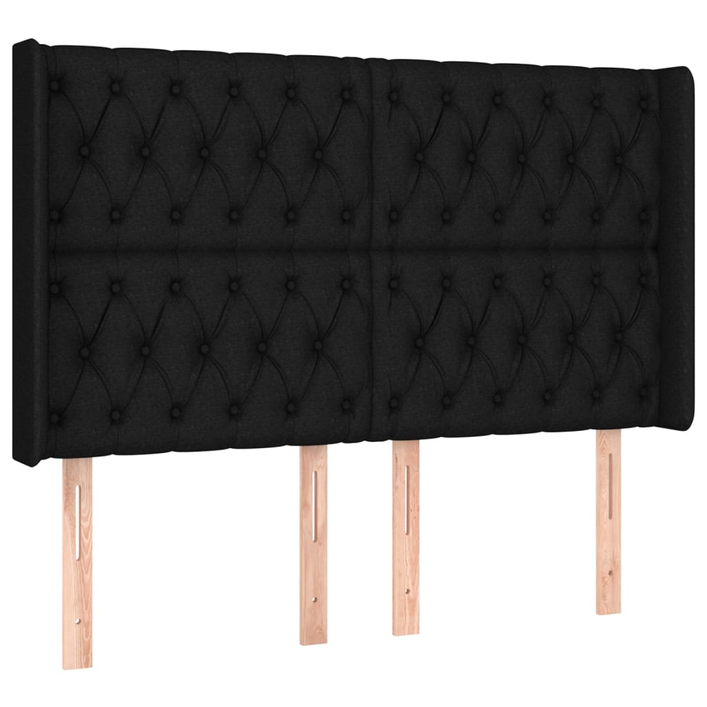 sengegavl med LED-lys 163x16x118/128 cm stof sort
