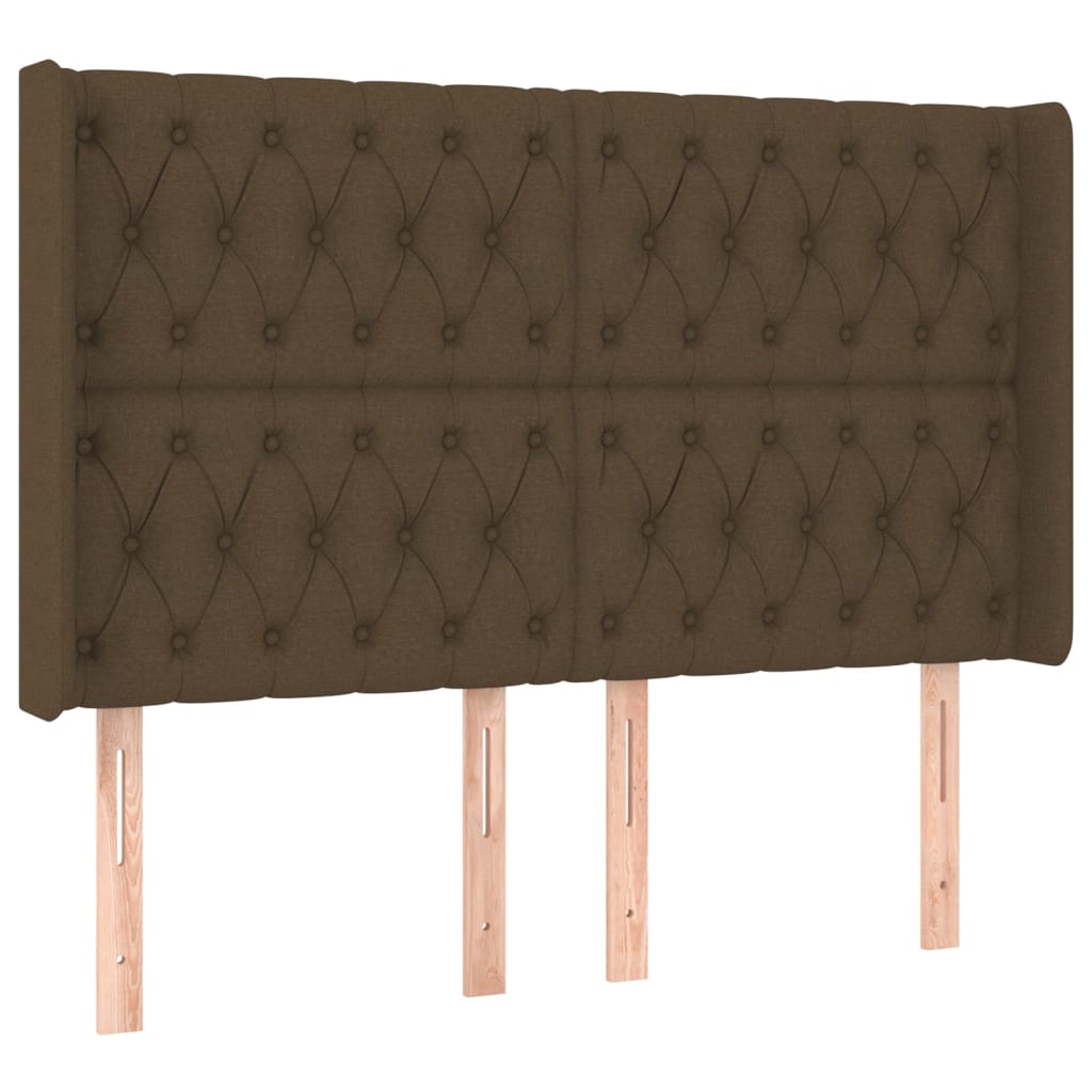 sengegavl med LED-lys 163x16x118/128 cm stof mørkebrun