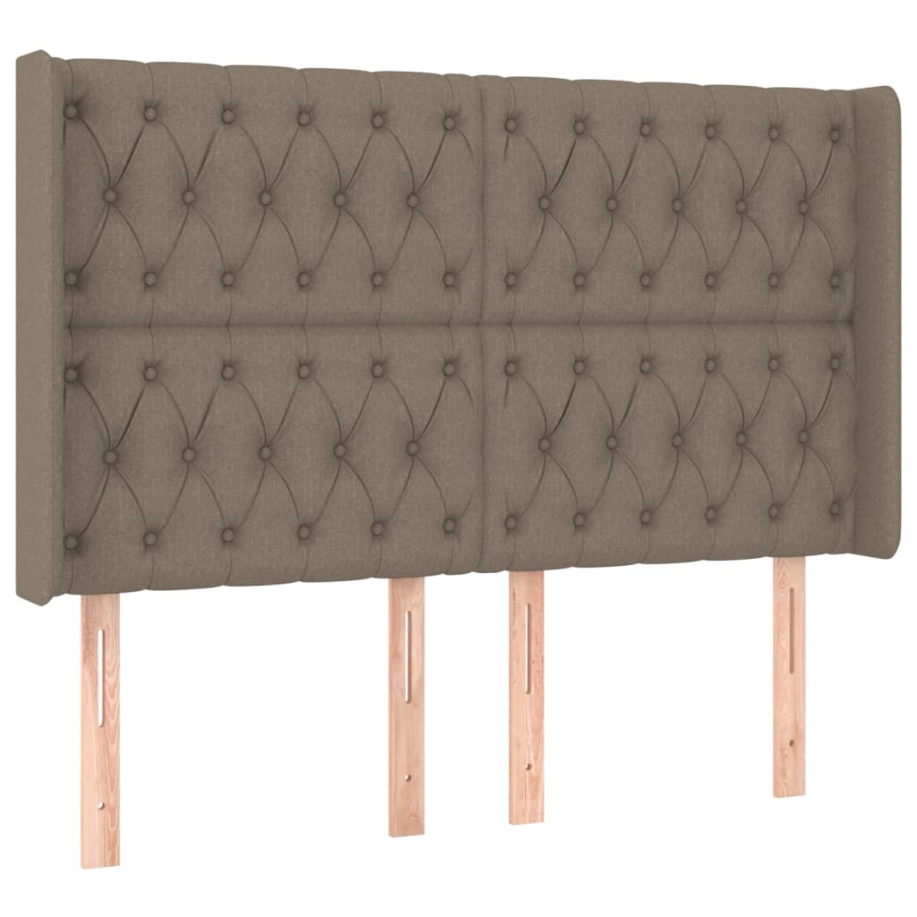 sengegavl med LED-lys 163x16x118/128 cm stof gråbrun