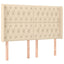 sengegavl med LED-lys 163x16x118/128 cm stof cremefarvet