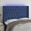 sengegavl med LED-lys 163x16x118/128 cm stof blå