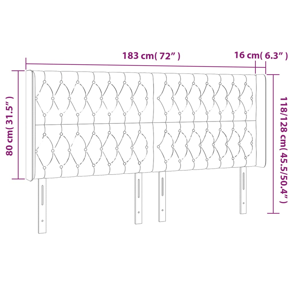 sengegavl med LED-lys 183x16x118/128 cm stof gråbrun