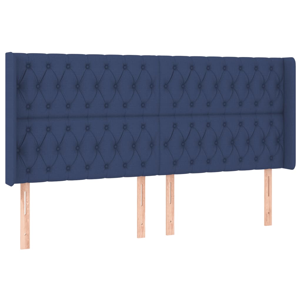 sengegavl med LED-lys 183x16x118/128 cm stof blå