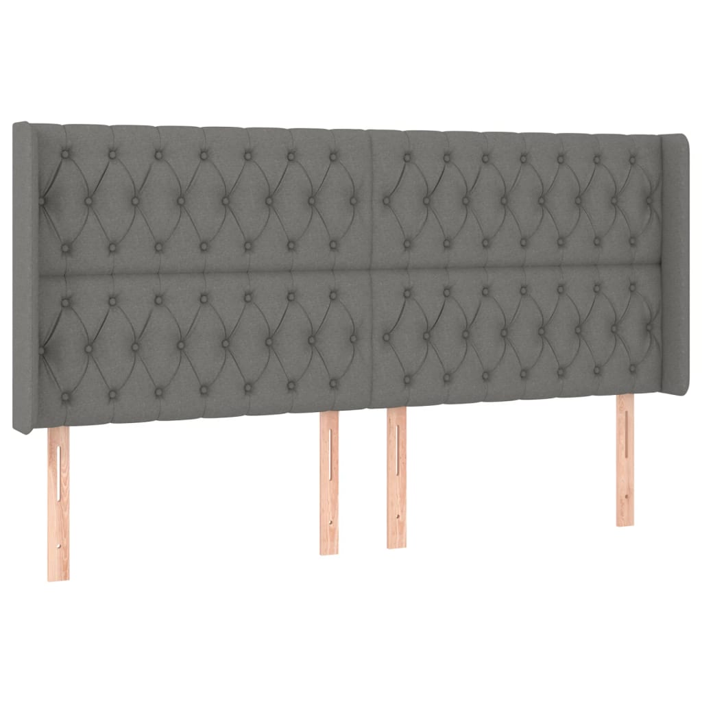 sengegavl med LED-lys 203x16x118/128 cm stof mørkegrå