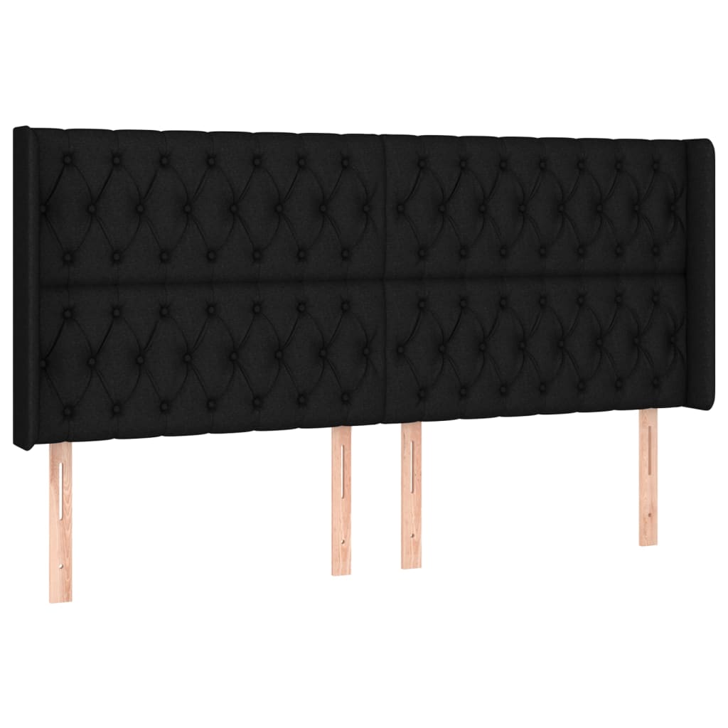 sengegavl med LED-lys 203x16x118/128 cm stof sort