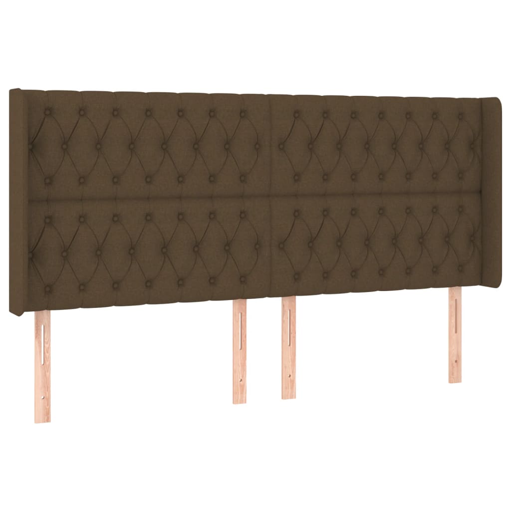 sengegavl med LED-lys 203x16x118/128 cm stof mørkebrun
