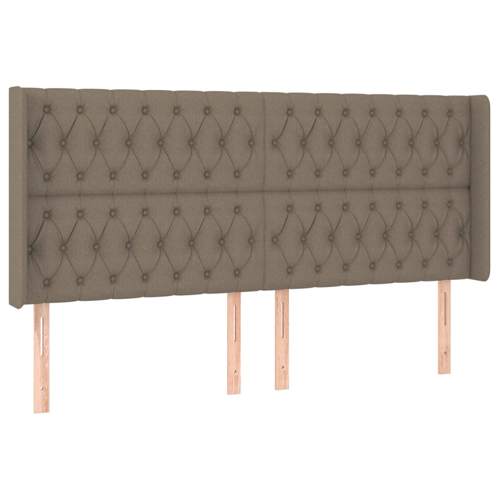 sengegavl med LED-lys 203x16x118/128 cm stof gråbrun