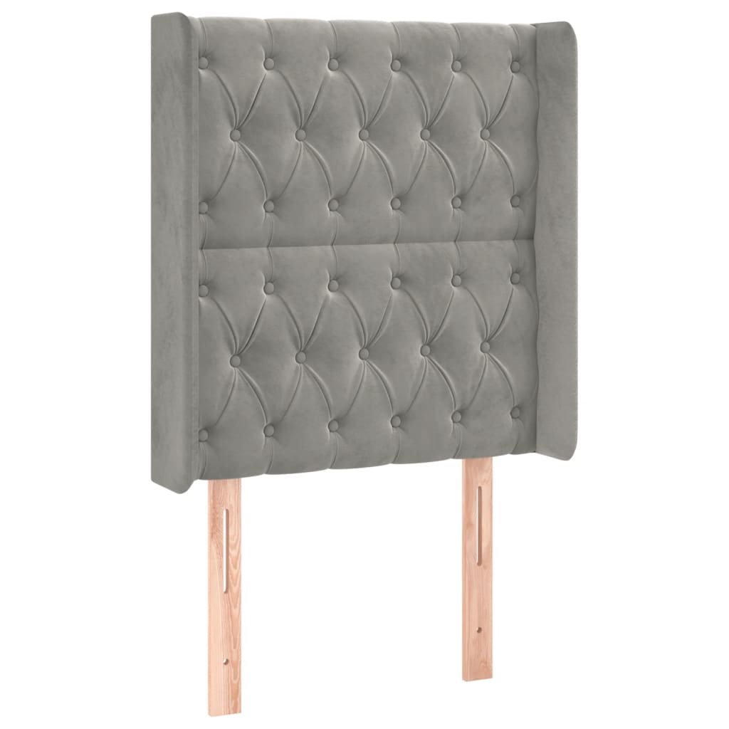 sengegavl med LED-lys 83x16x118/128 cm fløjl lysegrå