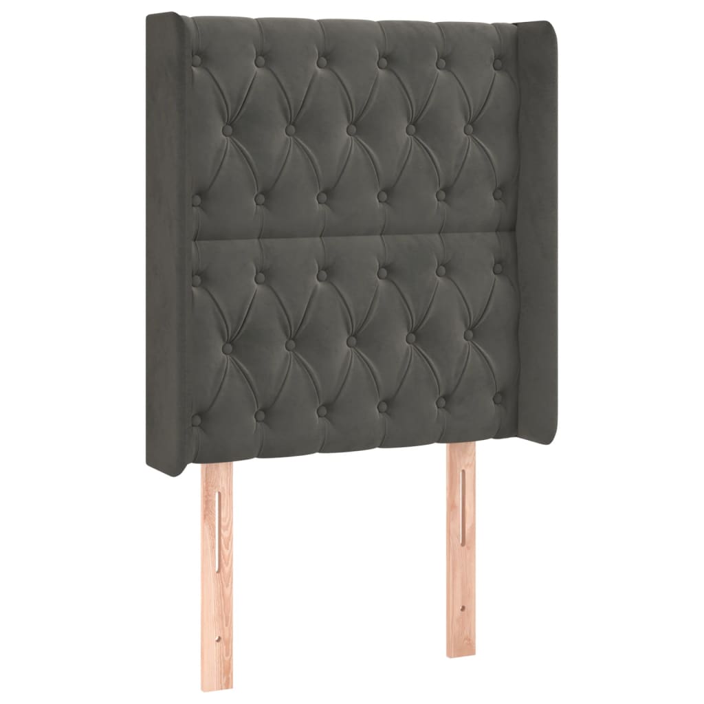 sengegavl med LED-lys 83x16x118/128 cm fløjl mørkegrå