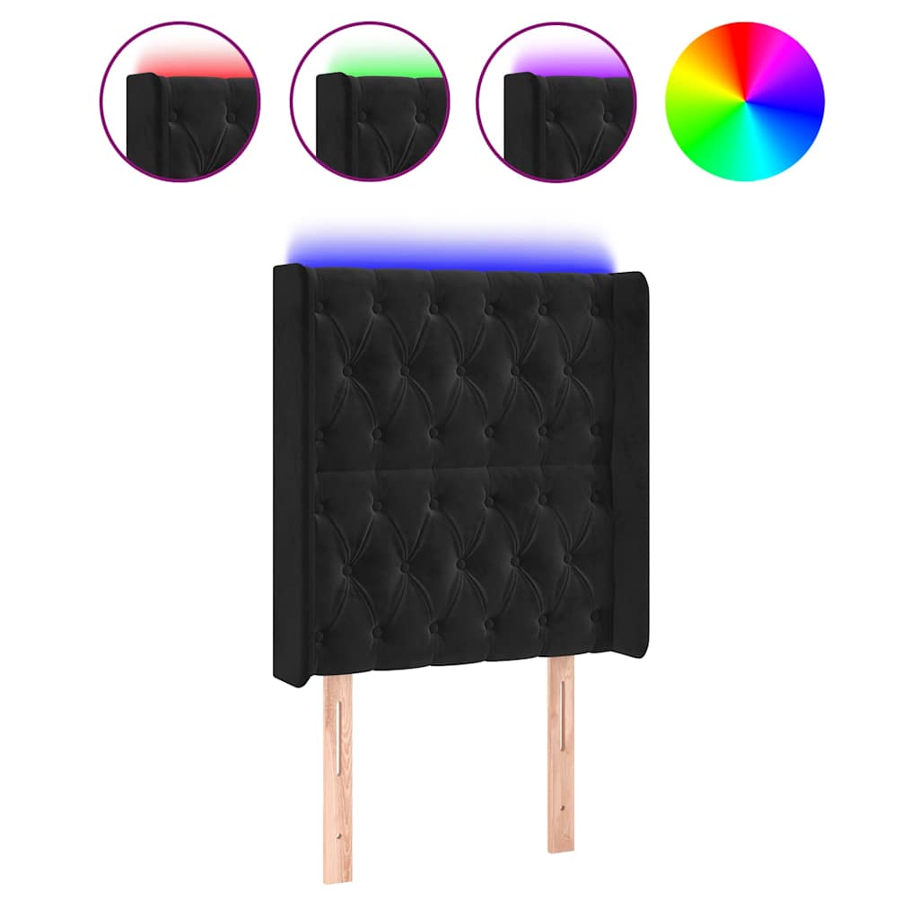 sengegavl med LED-lys 83x16x118/128 cm fløjl sort