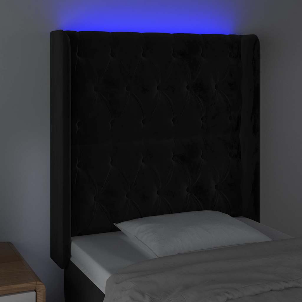sengegavl med LED-lys 83x16x118/128 cm fløjl sort