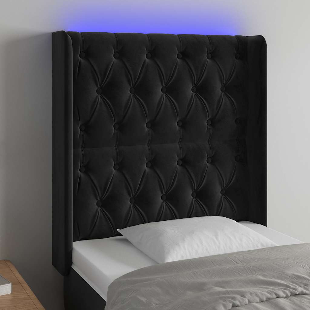 sengegavl med LED-lys 83x16x118/128 cm fløjl sort