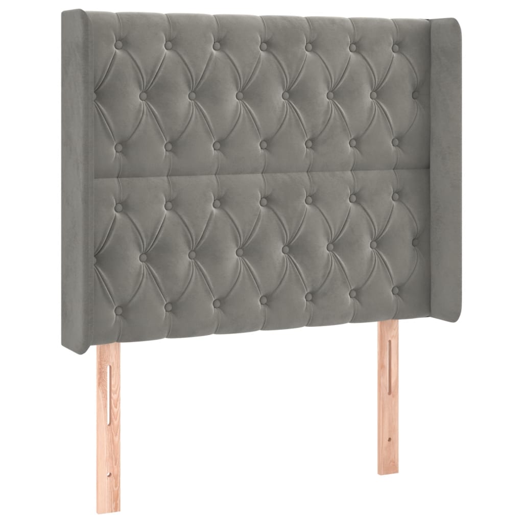 sengegavl med LED-lys 93x16x118/128 cm fløjl lysegrå