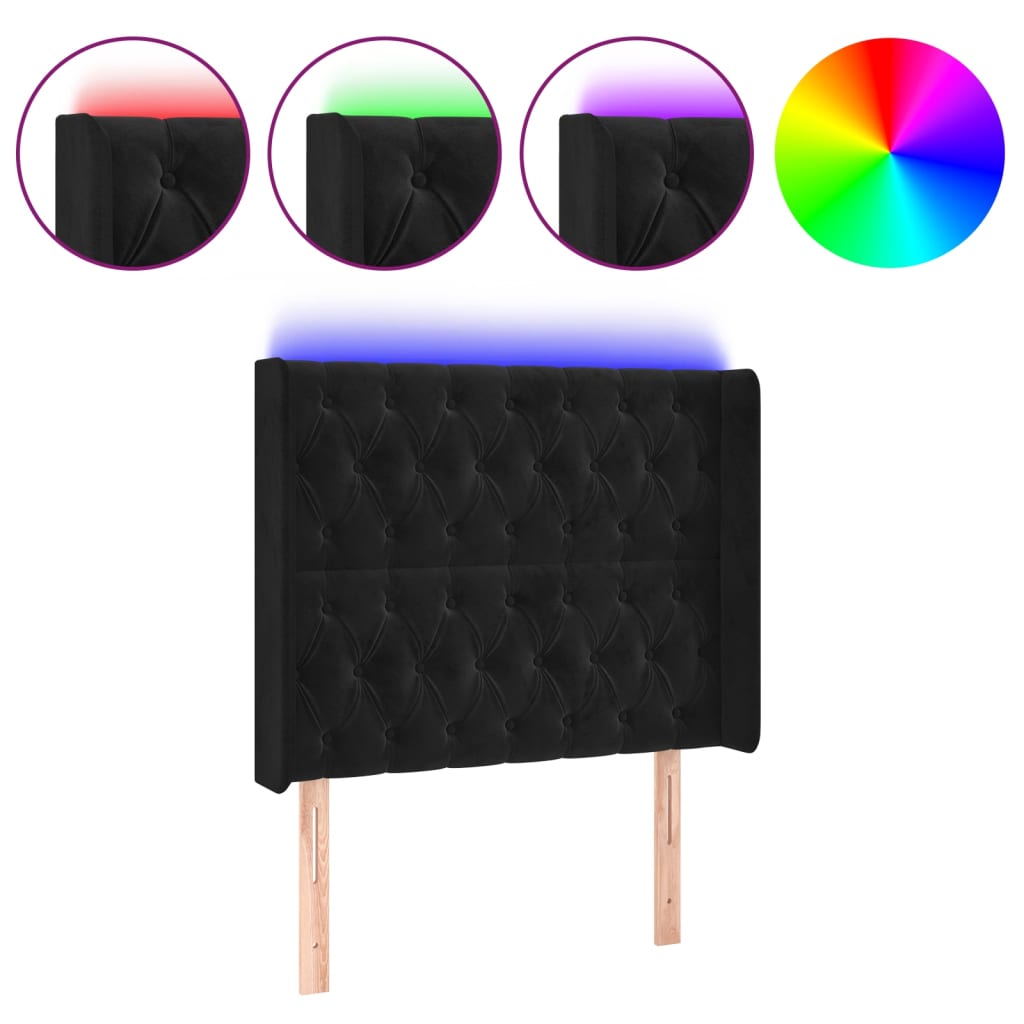 sengegavl med LED-lys 93x16x118/128 cm fløjl sort
