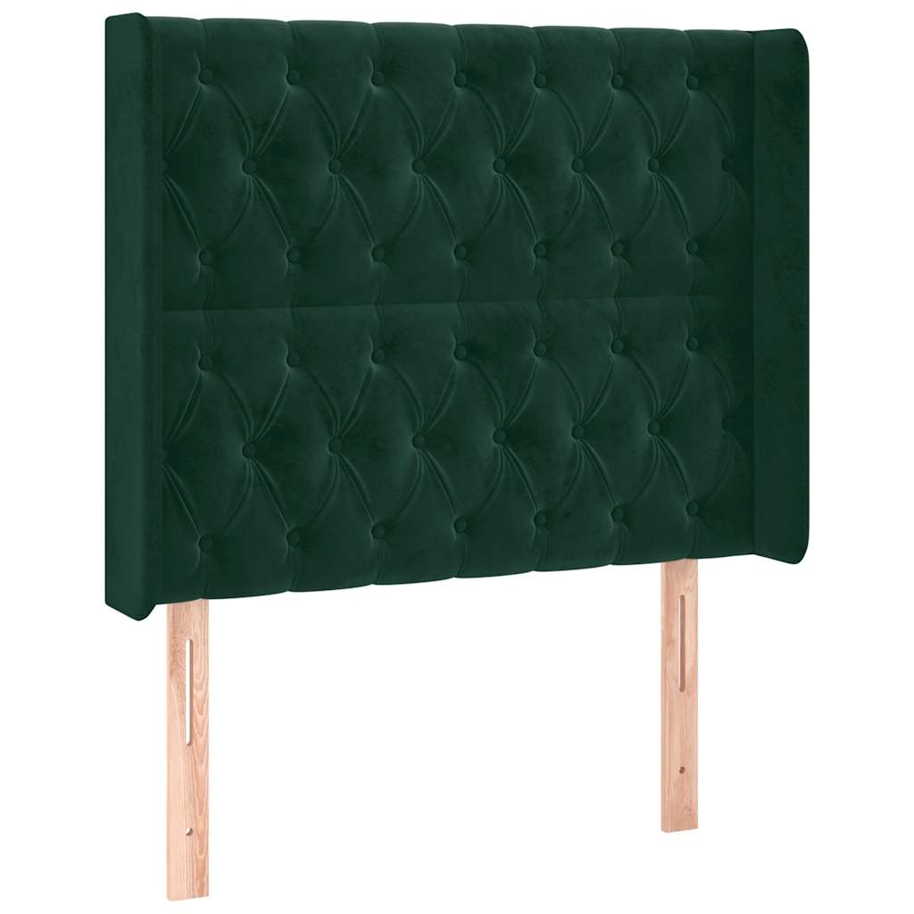 sengegavl med LED-lys 93x16x118/128 cm fløjl mørkegrøn