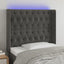 sengegavl med LED-lys 103x16x118/128 cm fløjl mørkegrå
