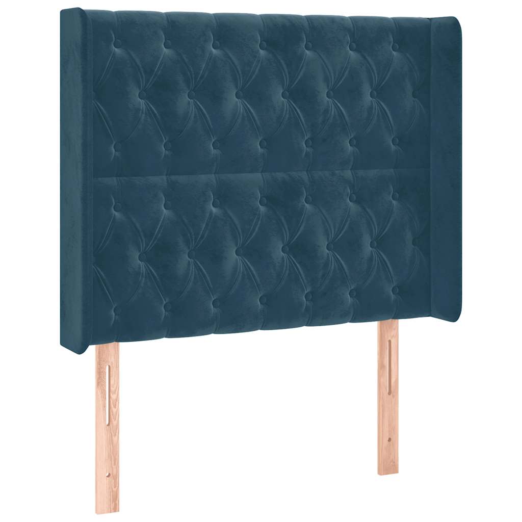 sengegavl med LED-lys 103x16x118/128 cm fløjl mørkeblå