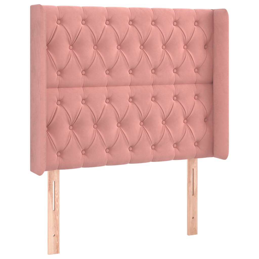 sengegavl med LED-lys 103x16x118/128 cm fløjl lyserød