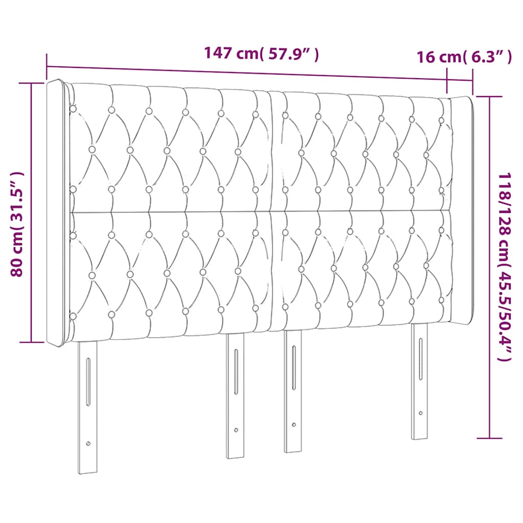sengegavl med LED-lys 147x16x118/128 cm fløjl mørkegrøn