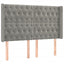 sengegavl med LED-lys 163x16x118/128 cm fløjl lysegrå