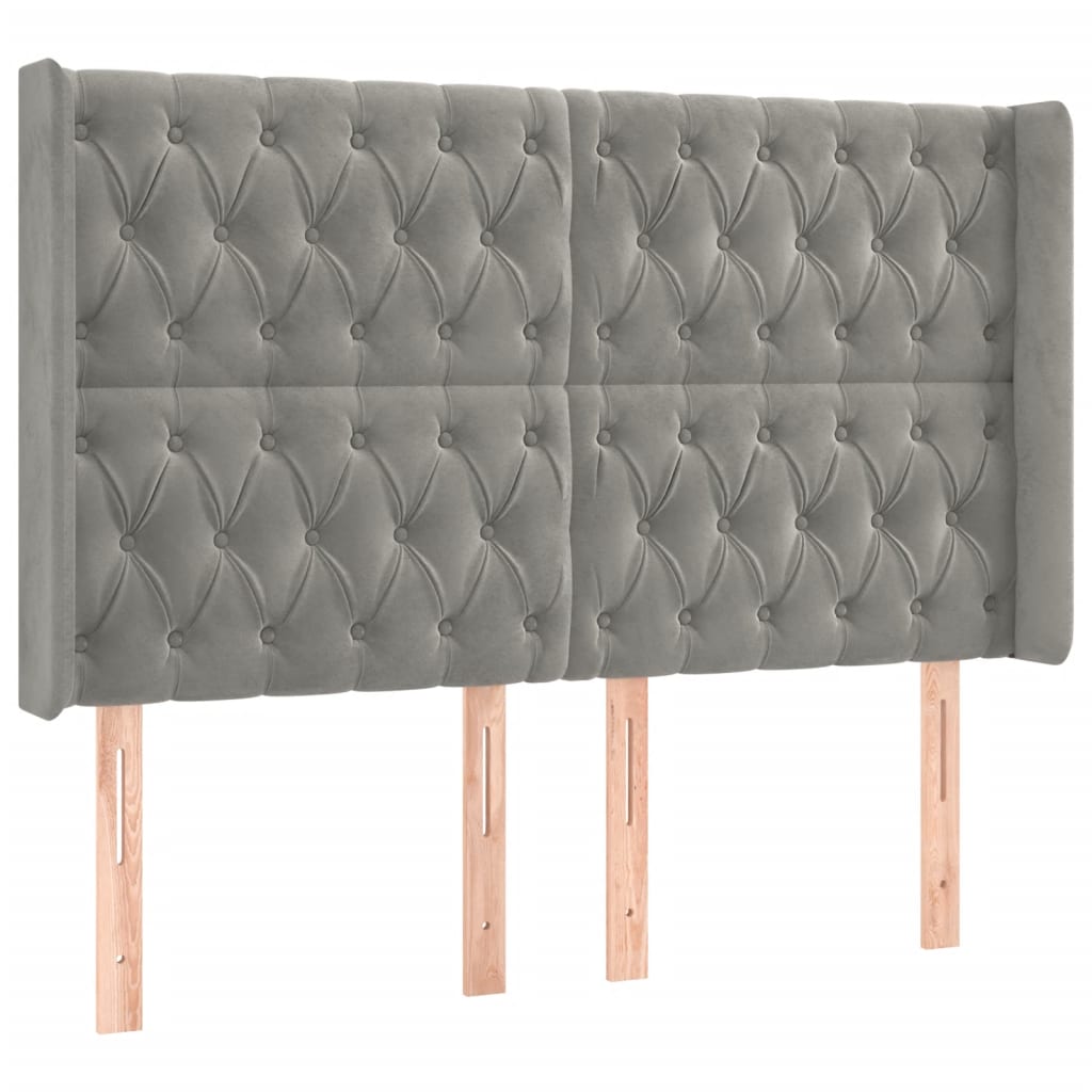 sengegavl med LED-lys 163x16x118/128 cm fløjl lysegrå