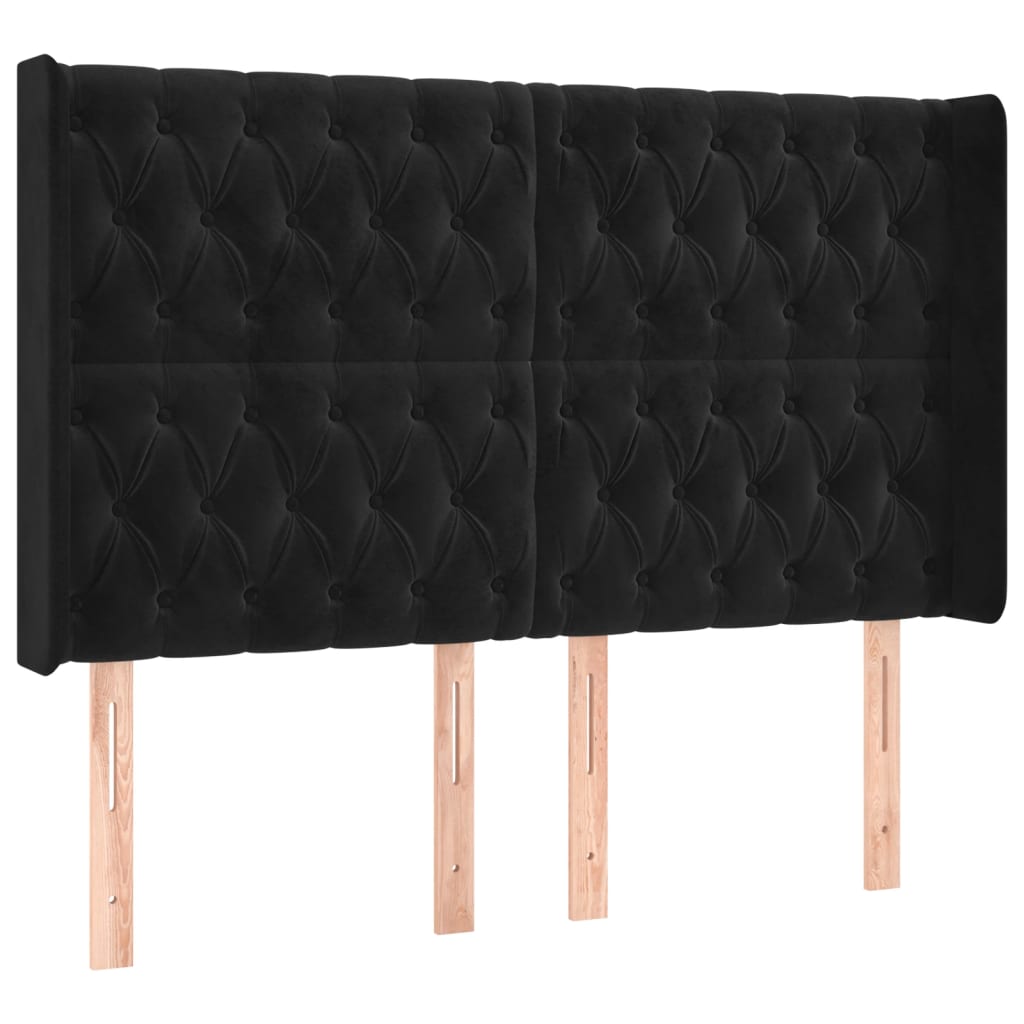 sengegavl med LED-lys 163x16x118/128 cm fløjl sort