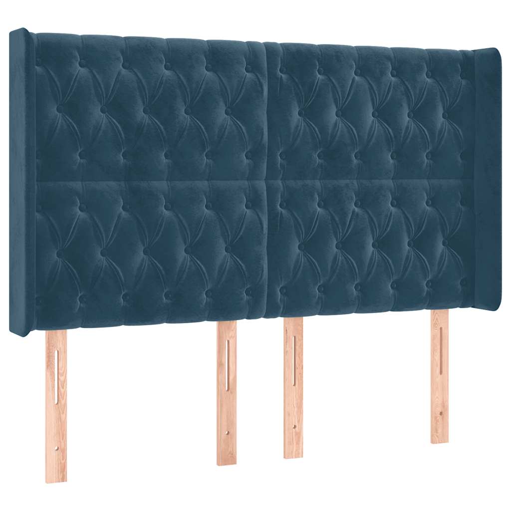 sengegavl med LED-lys 163x16x118/128 cm fløjl mørkeblå