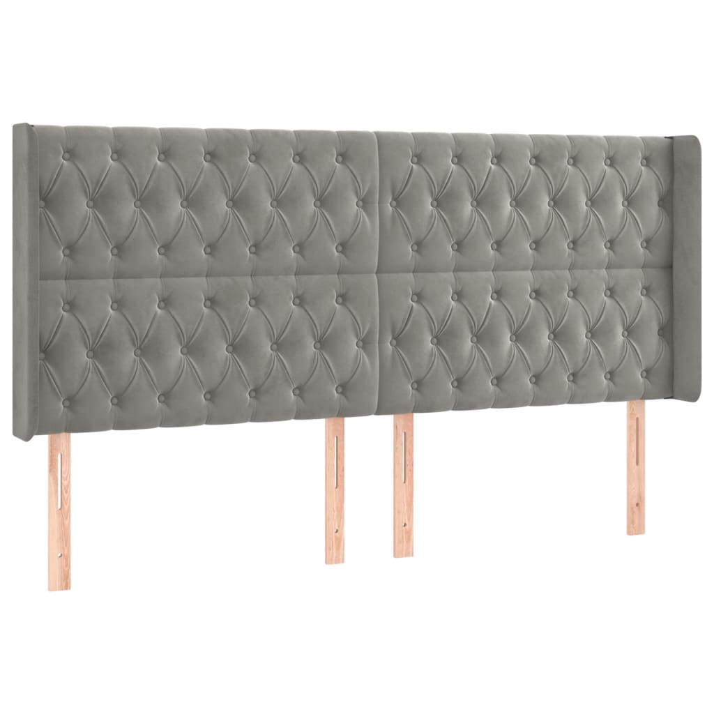 sengegavl med LED-lys 183x16x118/128 cm fløjl lysegrå