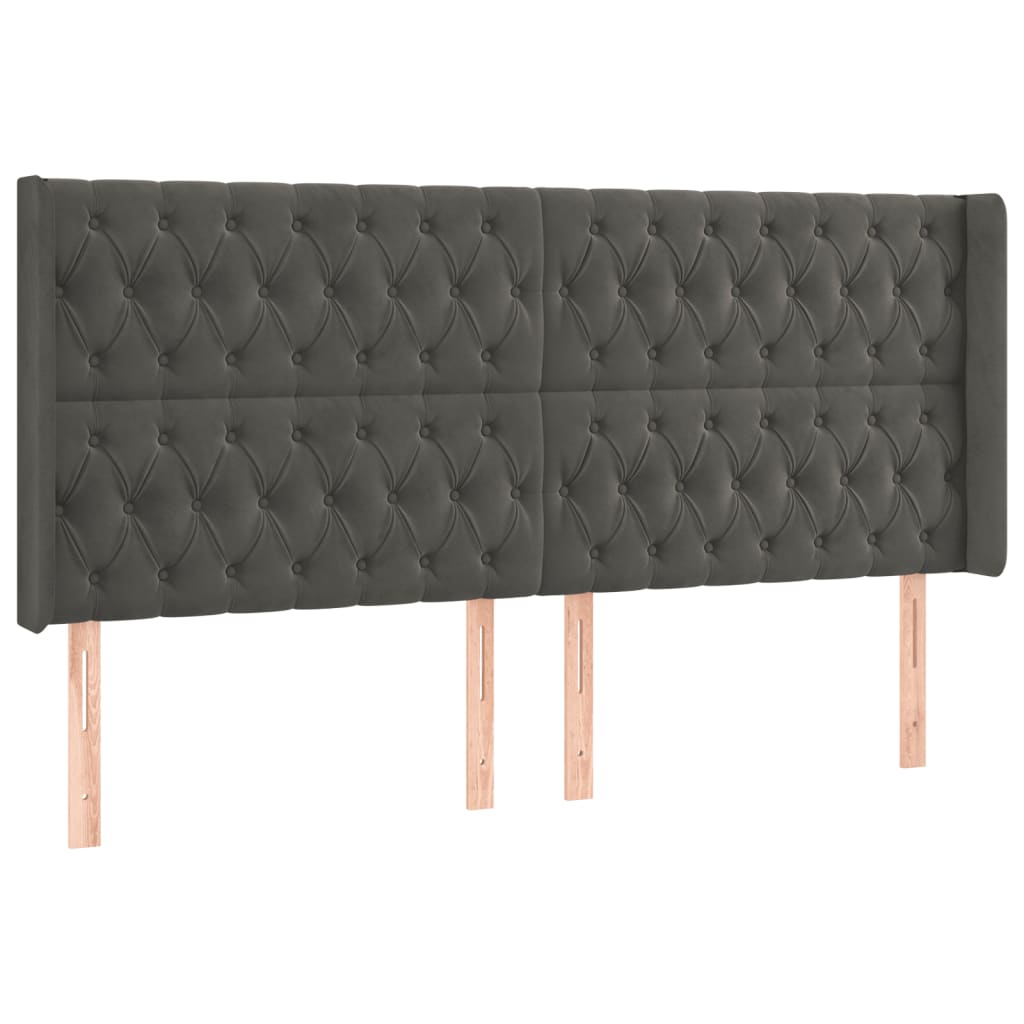 sengegavl med LED-lys 183x16x118/128 cm fløjl mørkegrå