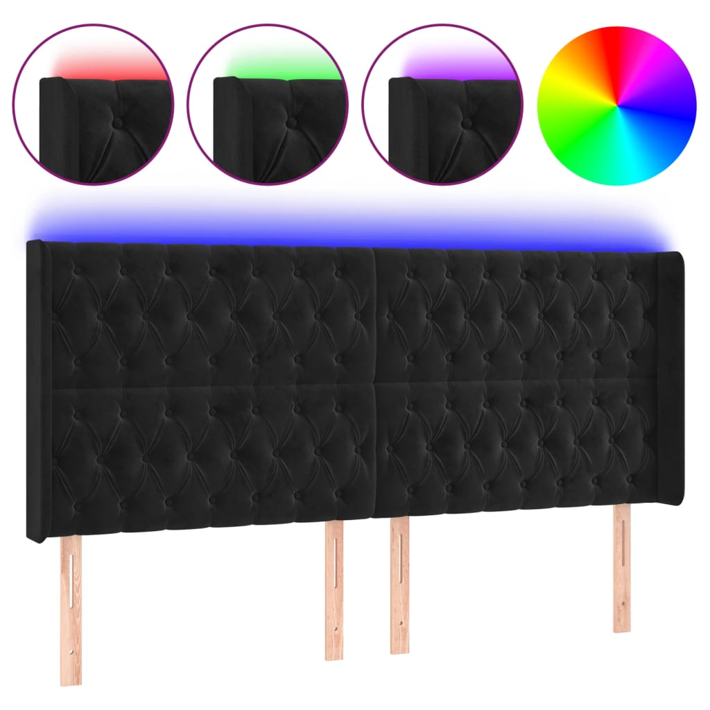 sengegavl med LED-lys 183x16x118/128 cm fløjl sort